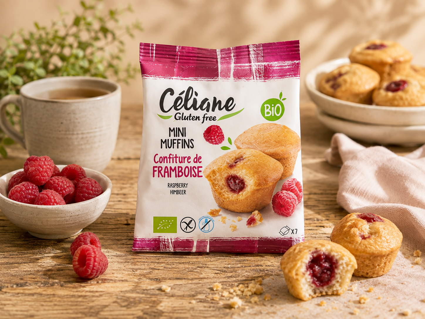 Bezlepkové Mini MUFFINY s malinami bez laktózy BIO